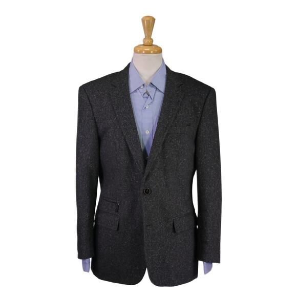 Hugo Boss Gray Herringbone Tweed Wool Silk 2-Btn Blazer Jacket Current Model 40R - Picture 1 of 11